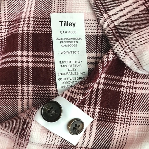TILLEY Women's Pink Plaid Flannel Cotton Button  Down Shirt Front Pockets Sz M - Picture 9 of 13